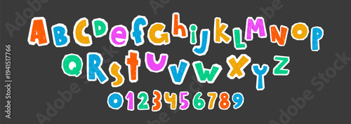Hand-drawn letters with crayon texture. Cute alphabet cutouts in paper font style, ideal for children's crafts, scrapbook designs. Vector illustration.