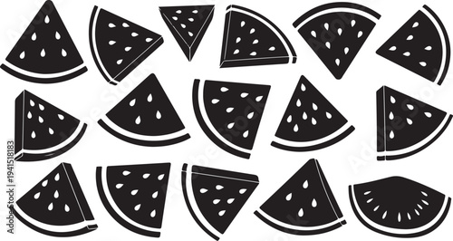 Black and white watermelon slices illustration on clean background