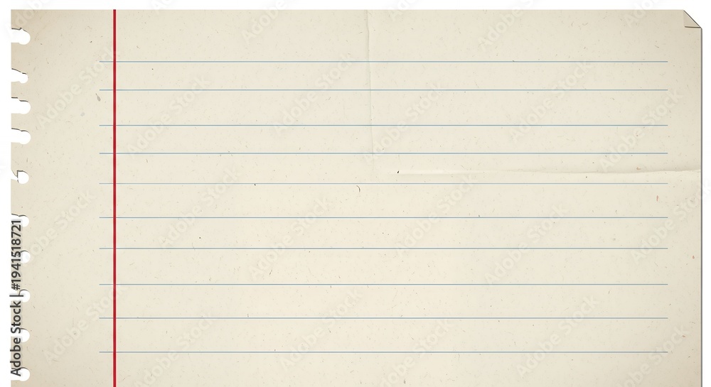 Obraz premium Vintage Lined Paper Texture with Red Margin and Torn Perforations, A Classic Background for Notes and Creative Projects
