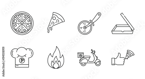 A collection of icons representing various food-related activities and items