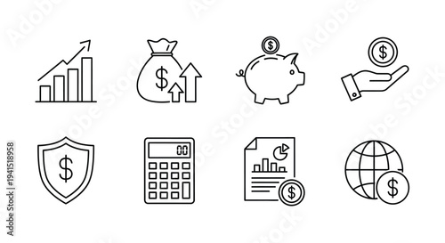 Icons representing various aspects of finance and financial management