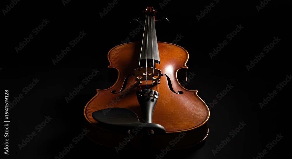 Fototapeta premium Classic violin centered on dark backdrop with warm tones and elegant lines