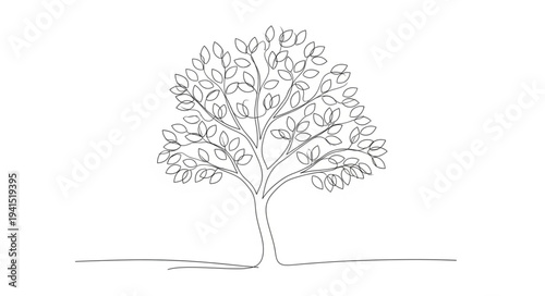Minimalist Tree Illustration with Thin Branches and Sparse Foliage.