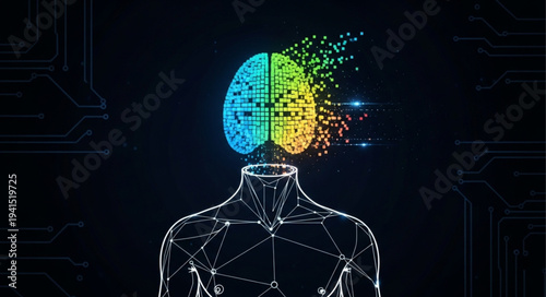 Digital Illustration of Human Brain with Neural Connections.