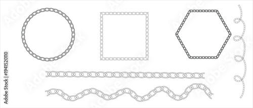 Chain brush vector set in the  shape of square, circle, straight line. Chain frames isolated on a white background. Chain brushes for fashion and digital illustration,fashion.