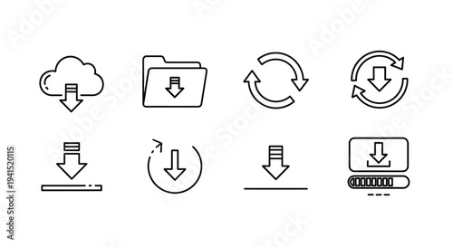 Icons representing various file and data management operations and processes