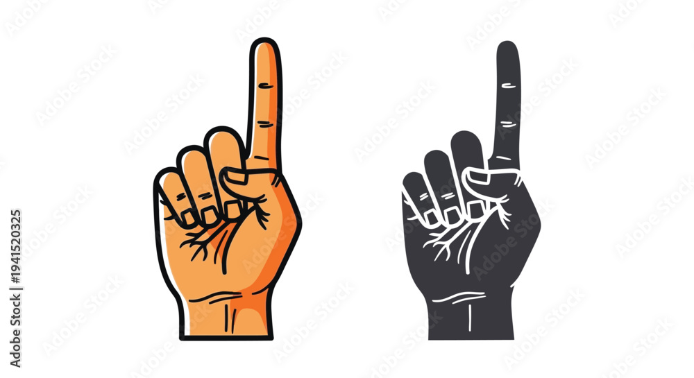 Fototapeta premium Vector illustration set of foam finger icons showing the number one gesture side by side