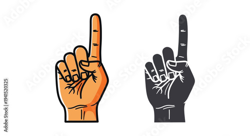 Vector illustration set of foam finger icons showing the number one gesture side by side