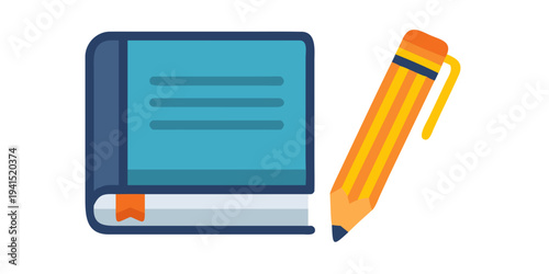 Notebook and pencil for study in bright colors on a minimalistic background
