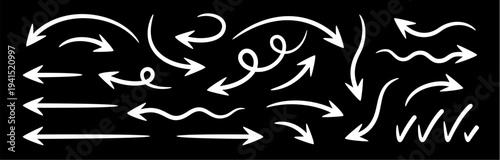 Arrow set. Collection infographic arrow. Hand-drawn arrow, marker brush strokes. Dynamic underline, marker brush effect. Professional arrow symbol collection, business infographic. Vector Illustration