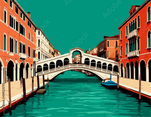 Artistic illustration of iconic Rialto Bridge in Venice, Italy  