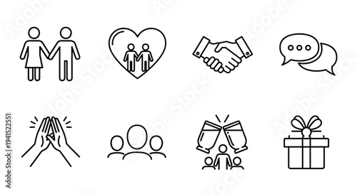 Icons representing various aspects of relationships and communication