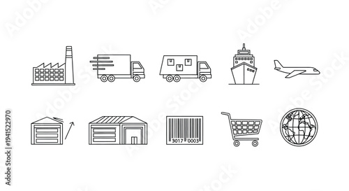 Illustrations of various transportation and logistics-related icons