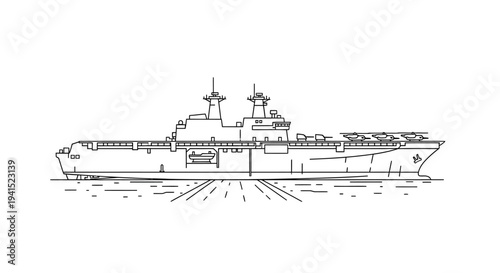 Amphibious Assault Ship - Vector Illustration of Military Vessel