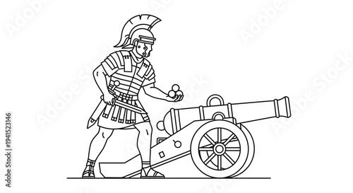 Ancient Roman Soldier with Cannon, Historical Warfare Illustration
