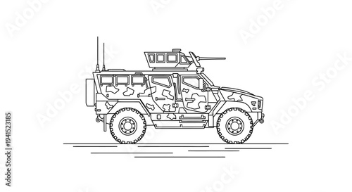 Armored Military Vehicle Line Art Illustration - Camouflage Pattern