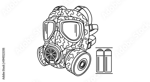Camouflage Gas Mask with Batteries - Protection, Survival, Military, Tactical Gear