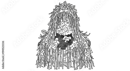 Camouflage Ghillie Suit Soldier Concealed in Natural Foliage for Stealth Operations