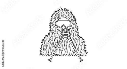 Camouflaged Sniper with Rifle Scope and Bipod, Military Reconnaissance Concept