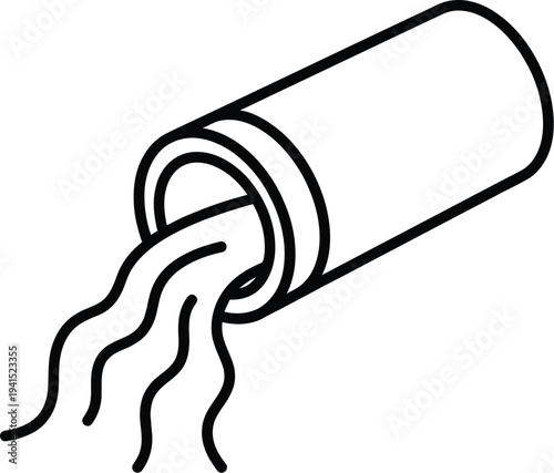 A line art illustration depicting liquid flowing out of a pipe or cylinder.