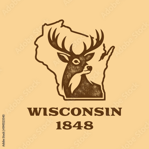 Retro badge Wisconsin, USA. Visit city logo template for banner, flyer and branding
