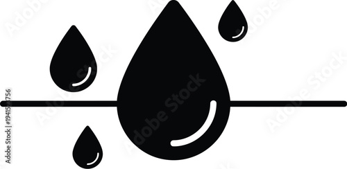 Black and white icon illustrating liquid drops passing through a horizontal filter line, symbolizing filtration or separation.