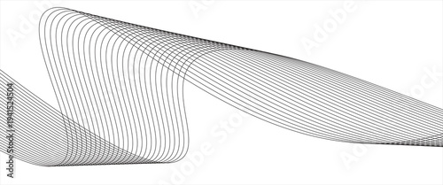 Abstract wave element for design. Digital frequency track equalizer. Stylized line art background. Vector illustration. Wave with lines created using blend tool. Curved wavy line, smooth stripe.