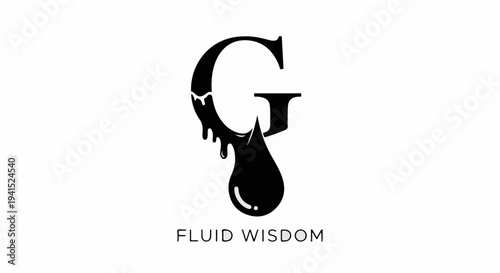 Elegant letter G with dripping ink effect symbolizes fluid wisdom and creativity