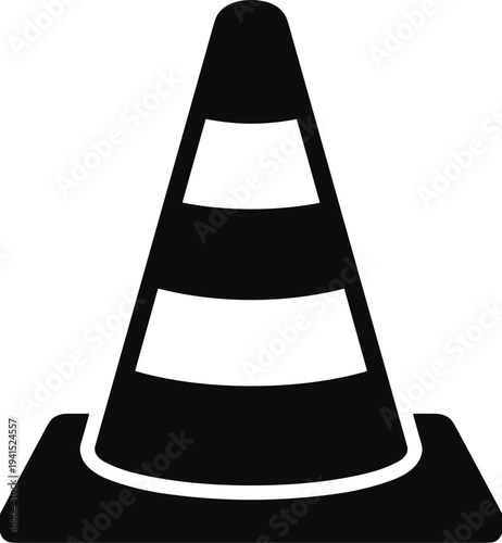 Tableau sur toile Minimal vector silhouette, traffic safety cone road construction marker, solid black, isolated on white background
