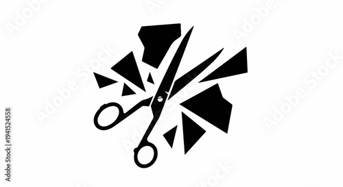 Scissors cutting abstract geometric shapes, symbolizing creation or destruction