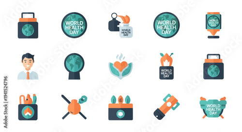 World Health Day Icon Set: Diverse Medical and Wellness Symbols.