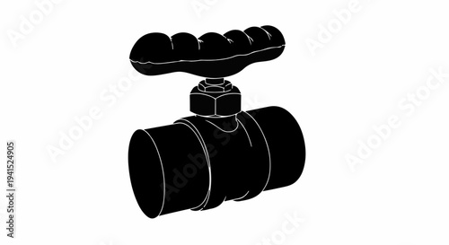 Industrial ball valve with black handle for fluid control, isolated on white.