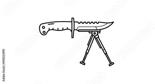Combat Knife with Bipod Mount - Tactical Weapon Illustration
