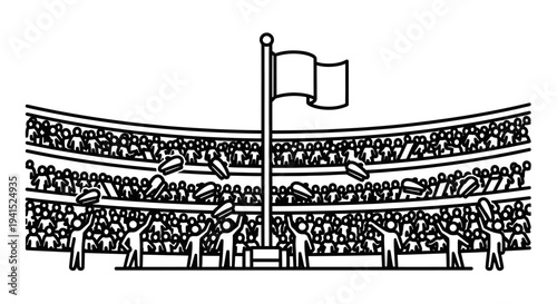 Crowd cheering and throwing hats in stadium, celebration, victory, sports event, audience