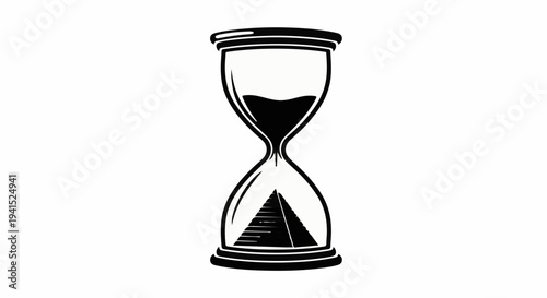 Hourglass with pyramid sand, symbolizing ancient time and timelessness.