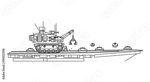 Floating Crane Barge with Excavator and Cargo for Industrial Marine Operations