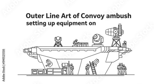 Futuristic Aircraft Carrier Setting Up Equipment for Convoy Ambush