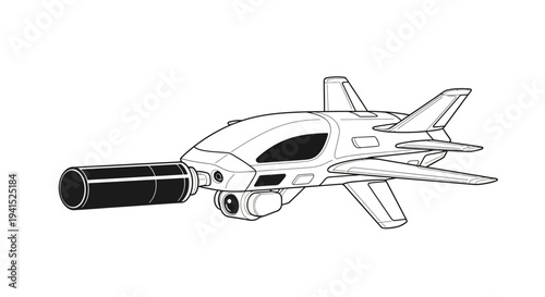 Futuristic Drone with Camera and Projector, Sci-Fi Aircraft Concept