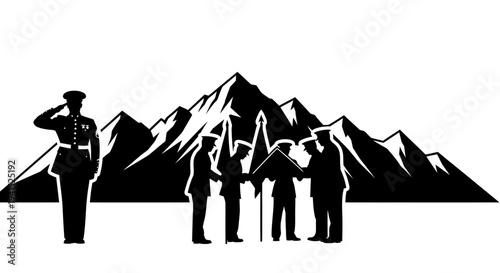 Military Ceremony Silhouette with Mountains Background