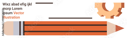 Creativity, education, design, innovation, teamwork, workflow. Horizontal pencil with stripes and a gear symbol. Creativity and education through minimalistic pencil and gear design