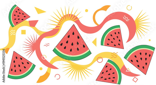 Set of colorful watermelon slices vector illustrations