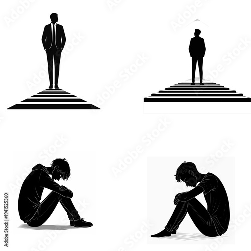 minimalist melancholic man silhouette contemplative thinker vector icon