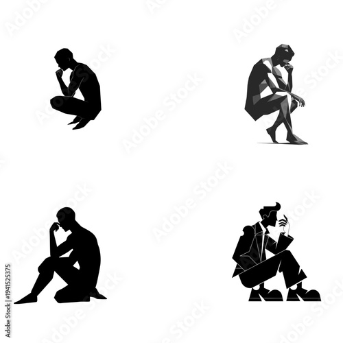minimalist melancholic man silhouette contemplative thinker vector icon
