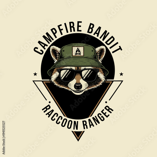 Raccoon Wearing Sunglasses and Green Hat Logo.