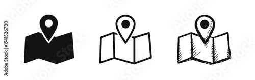 Map location pin icon set, GPS marker, point of interest, navigation, destination, travel