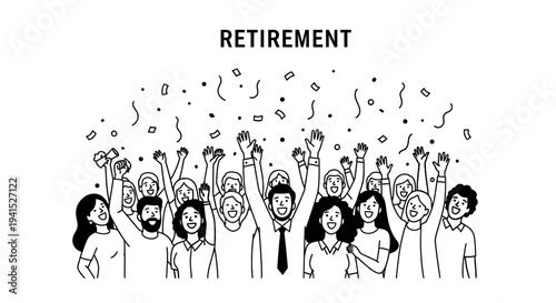 Happy Diverse People Celebrating Retirement with Confetti