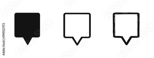 Square speech bubble icon set, message, notification, chat box, text balloon, comment, communication