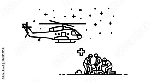 Helicopter Rescue Team Assists Injured Person Under Starlit Sky