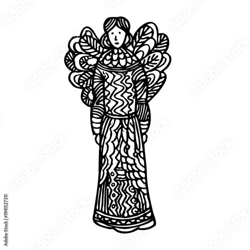 Wallpaper Mural Linear black and white drawing, angel. Vector illustration.
	 Torontodigital.ca