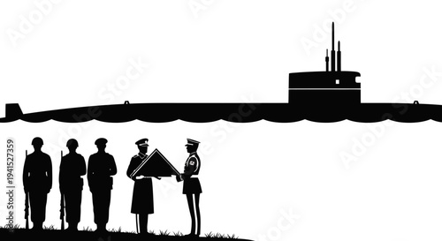 Military Funeral Ceremony with Submarine Silhouette and Honor Guard